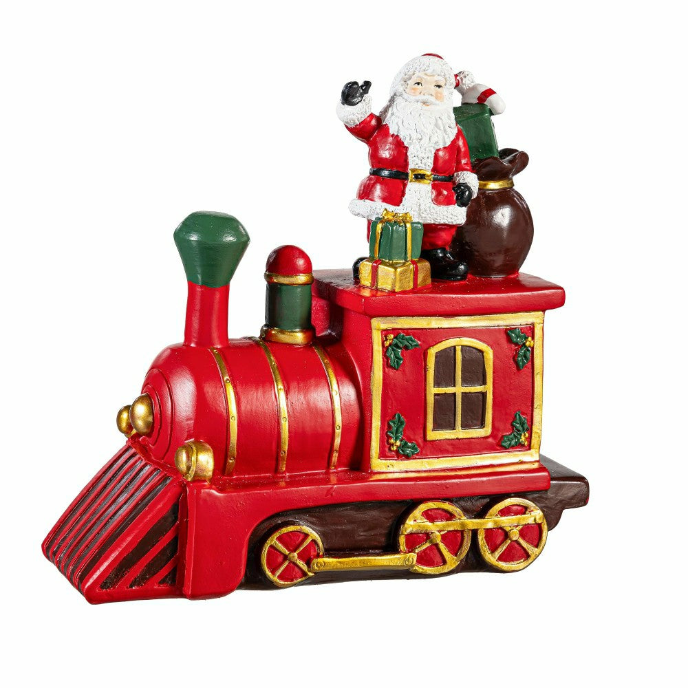 Plow & Hearth Heartfelt Cheer Table Décor Santa on Train Resin, 7.5"H