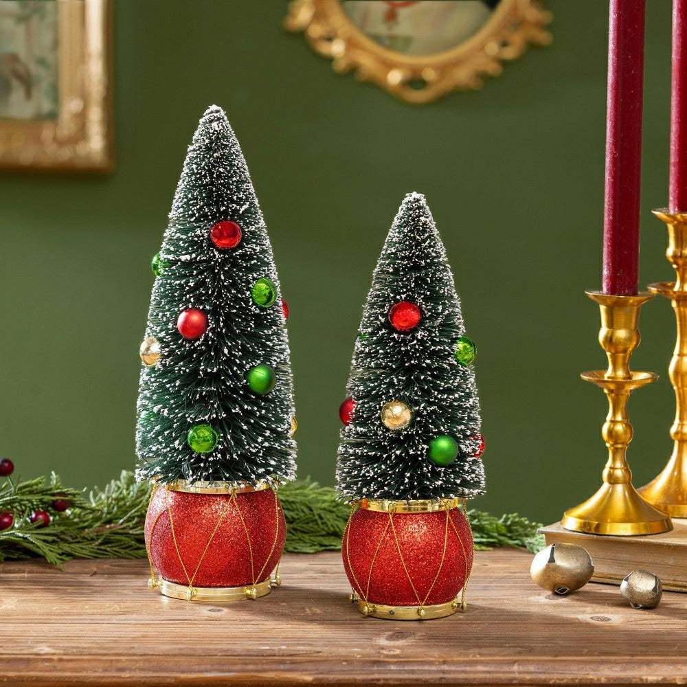 Plow & Hearth Joyful Traditions Table Décor Tree in Drum Bottle Brush Set