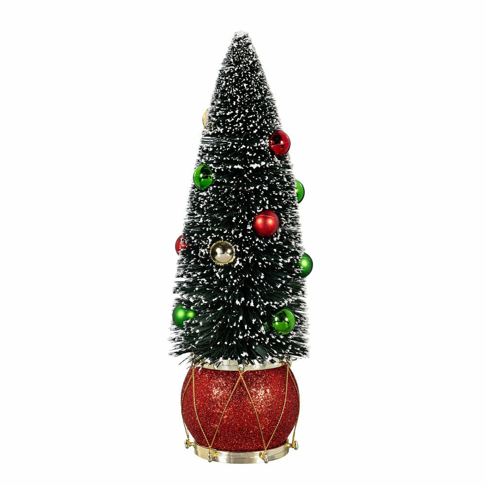 Plow & Hearth Joyful Traditions Table Décor Tree in Drum Bottle Brush Set