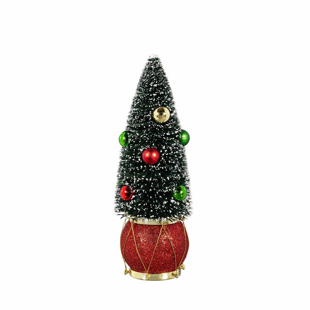 Plow & Hearth Joyful Traditions Table Décor Tree in Drum Bottle Brush Set