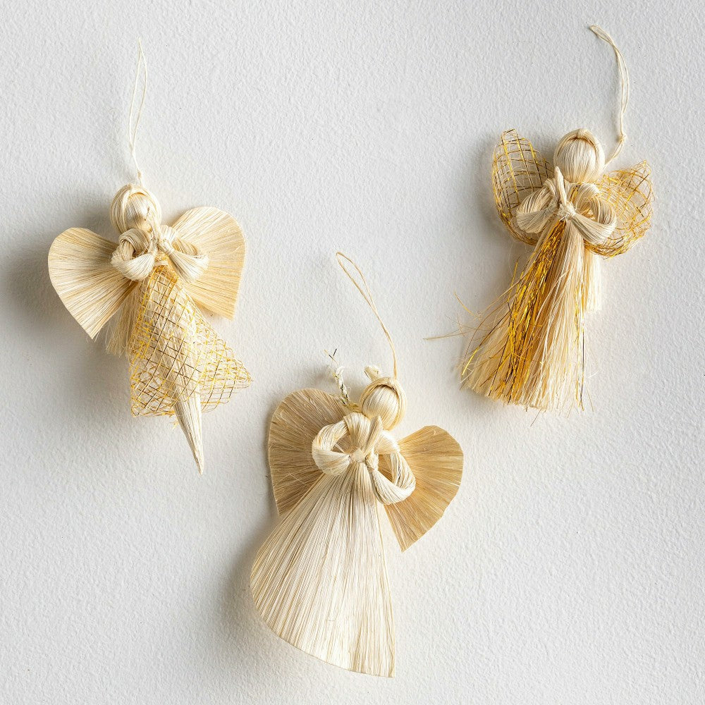 Plow & Hearth Abaca Angels, Set of 3