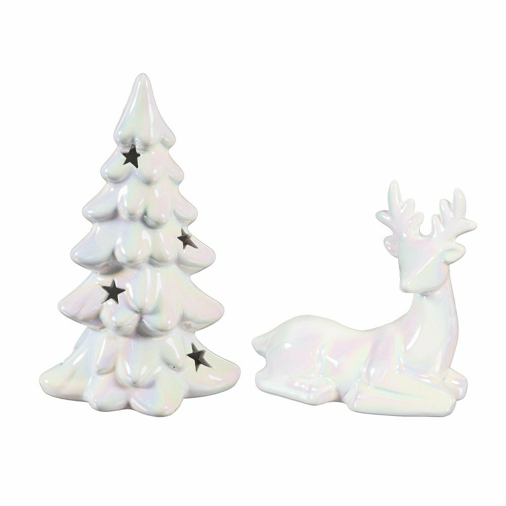 Plow & Hearth Season to Sparkle LED Table Décor Ceramic Iridescent Tree with Star Cu