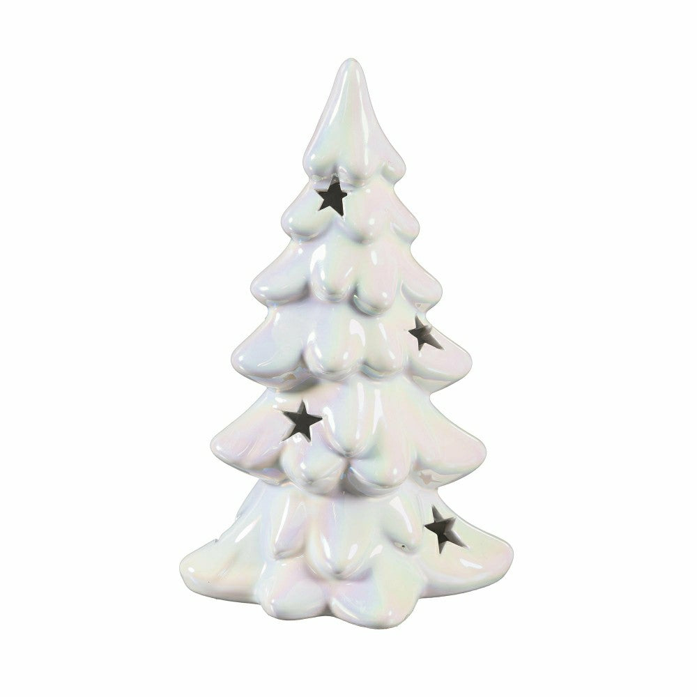 Plow & Hearth Season to Sparkle LED Table Décor Ceramic Iridescent Tree with Star Cu