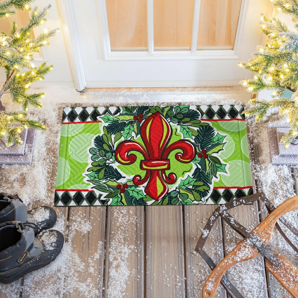 Plow & Hearth Holiday Fleur De Lis Embossed Mat