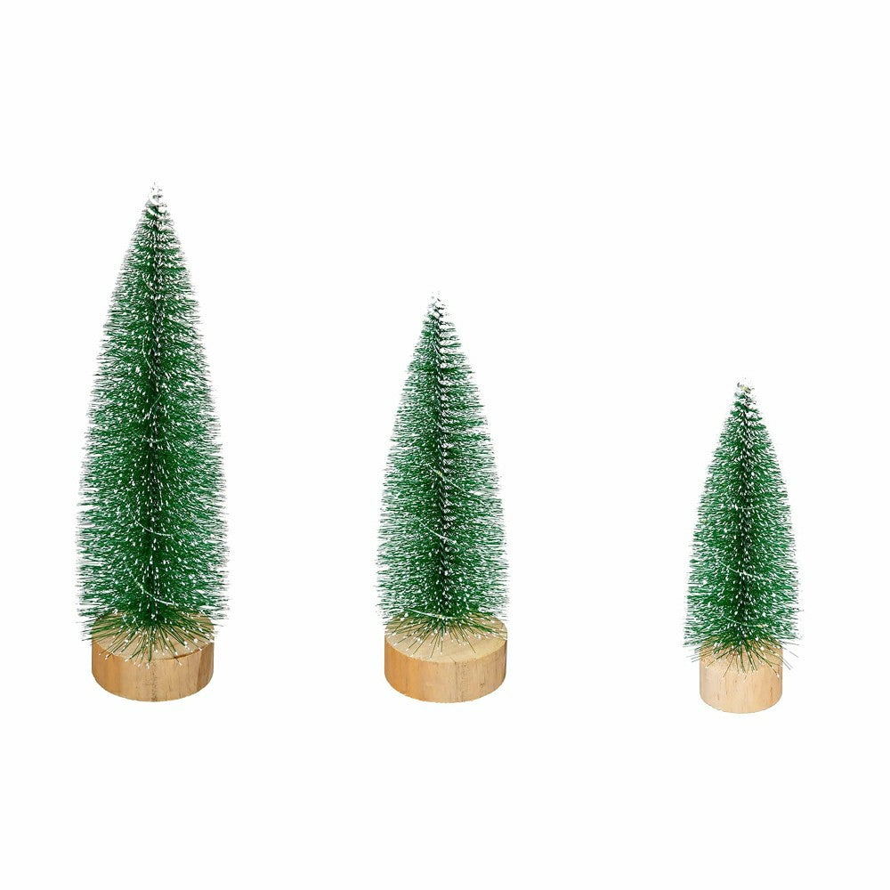 Plow & Hearth Woodland Storybook LED Table Decor Snow Covered Bottle Brush Tree, Set