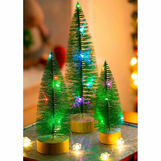 Plow & Hearth Bottle Brush Trees with LED String Lights, Set of 3