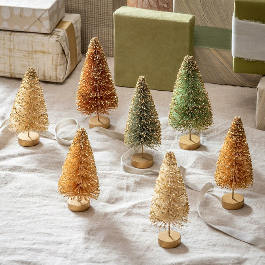 Plow & Hearth Shades of Green Table Décor Bottle Brush Tree Set