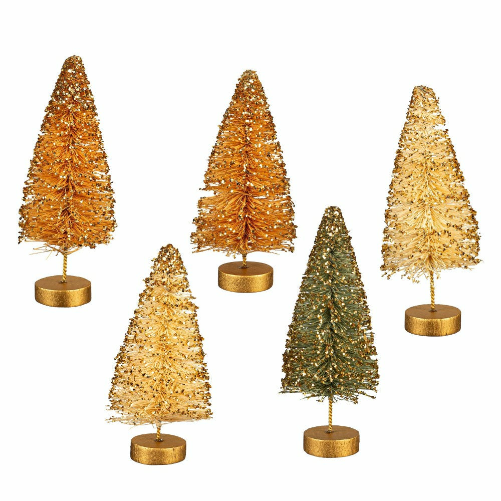 Plow & Hearth Shades of Green Table Décor Bottle Brush Tree Set
