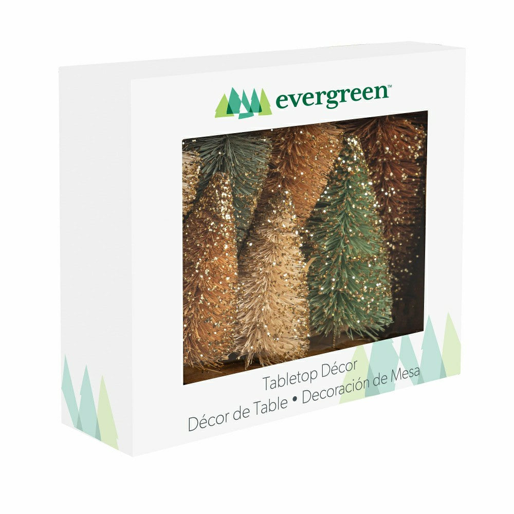 Plow & Hearth Shades of Green Table Décor Bottle Brush Tree Set