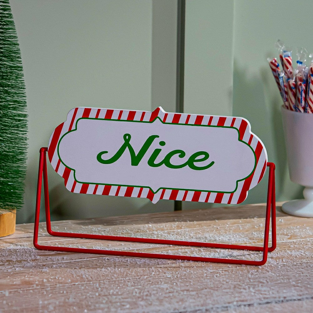 Plow & Hearth Baking Spirits Bright Table Décor Naughty or Nice Reversible Wood and