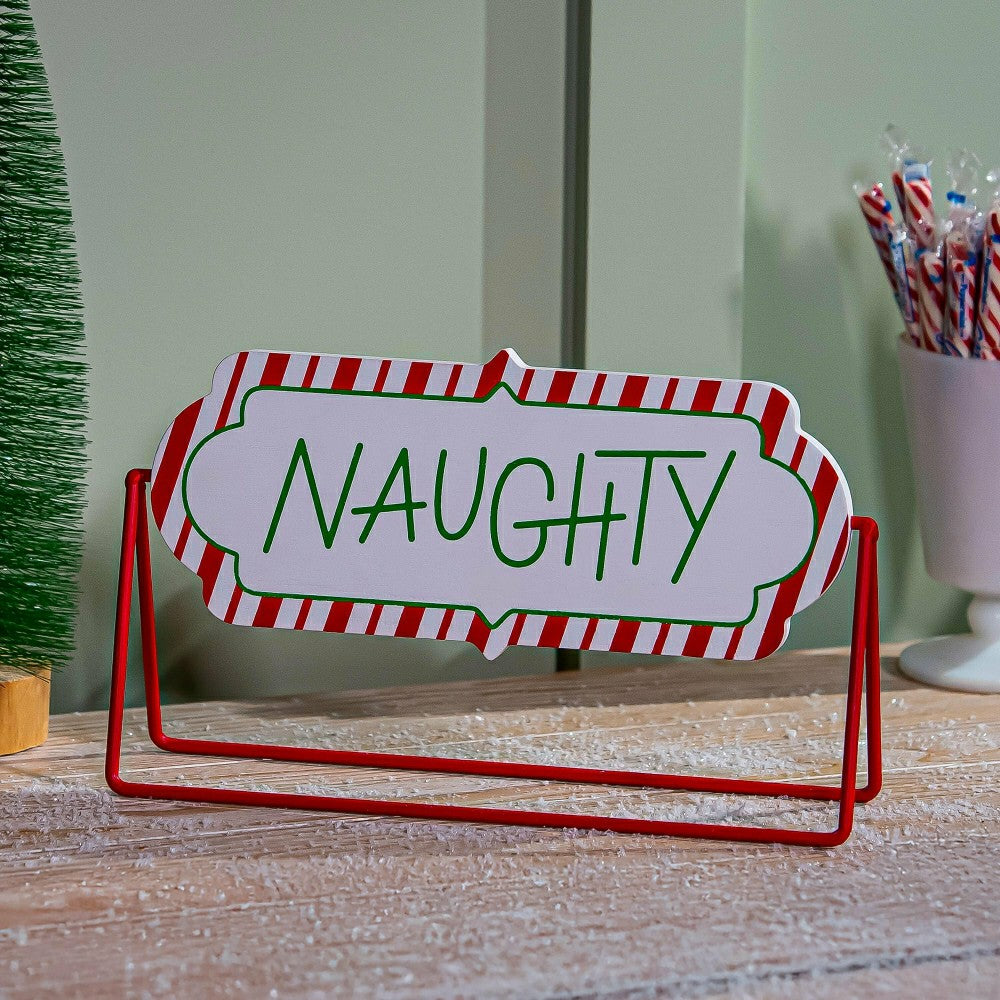 Plow & Hearth Baking Spirits Bright Table Décor Naughty or Nice Reversible Wood and