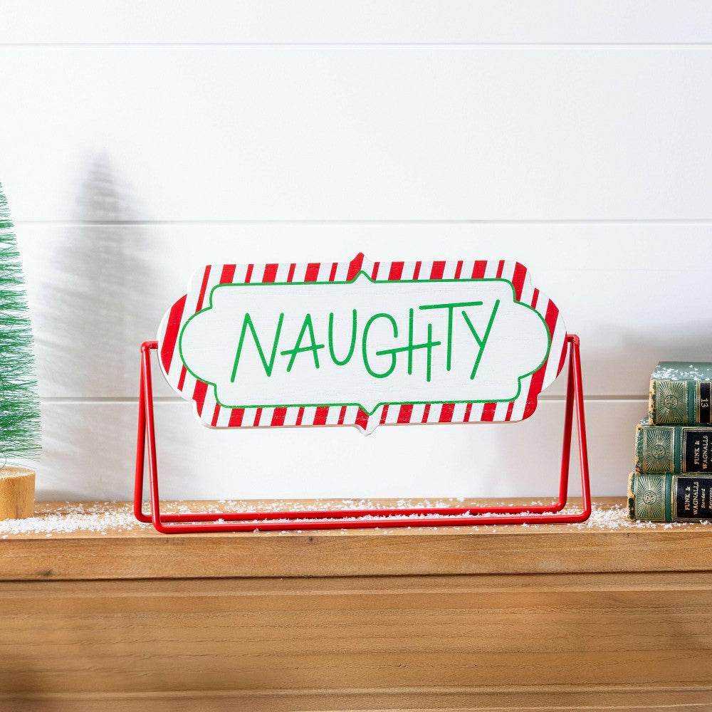 Plow & Hearth Baking Spirits Bright Table Décor Naughty or Nice Reversible Wood and