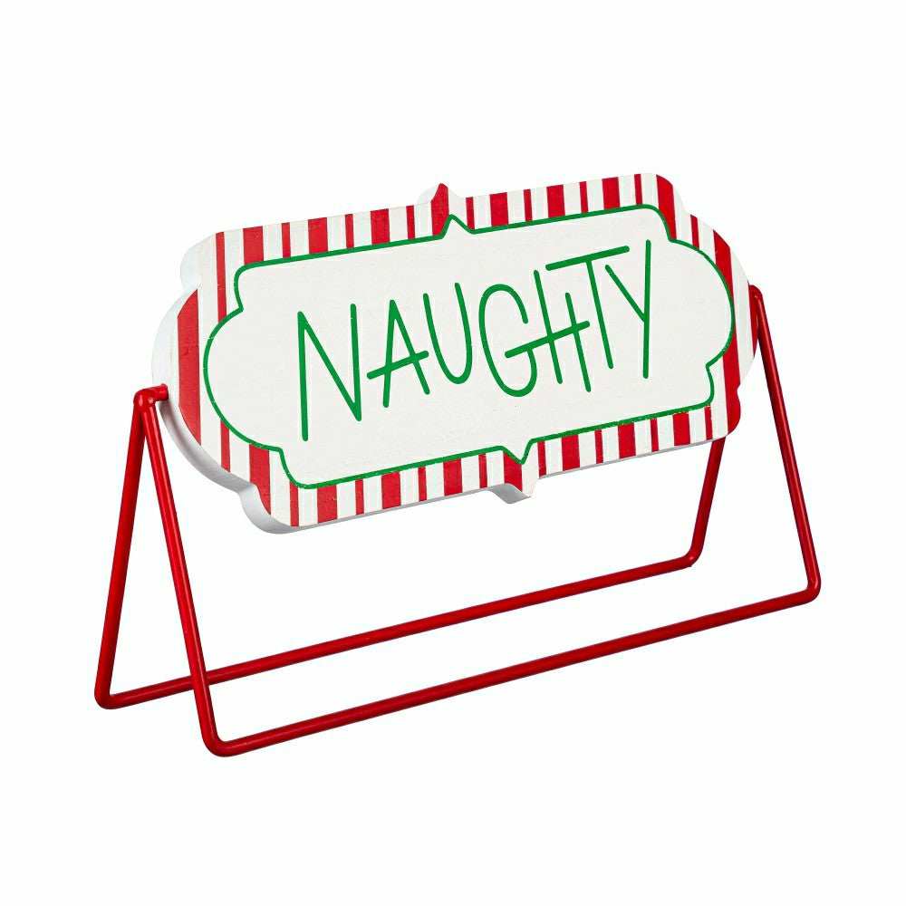 Plow & Hearth Baking Spirits Bright Table Décor Naughty or Nice Reversible Wood and