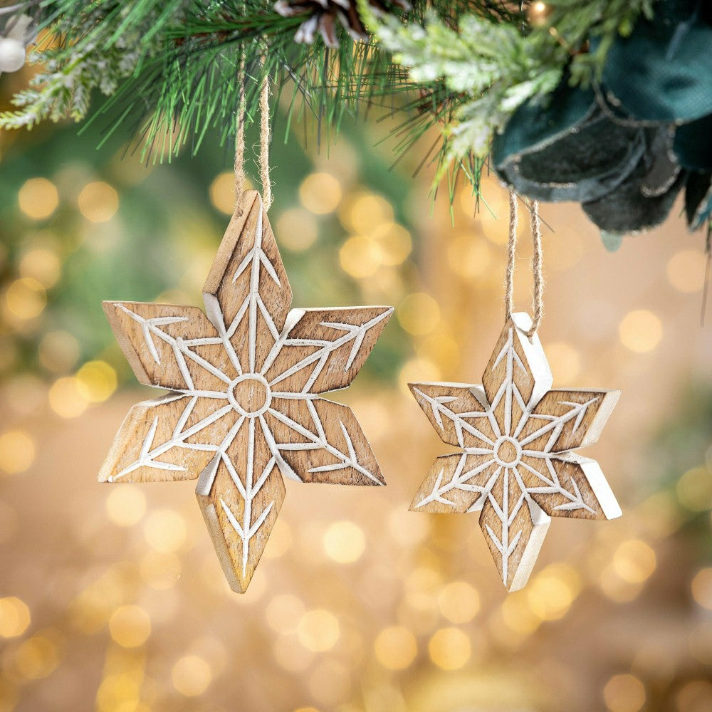 Plow & Hearth VivaStyle Ornament, Wood Ornament, Snowflake, Set of 2