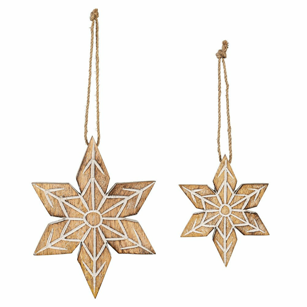 Plow & Hearth VivaStyle Ornament, Wood Ornament, Snowflake, Set of 2