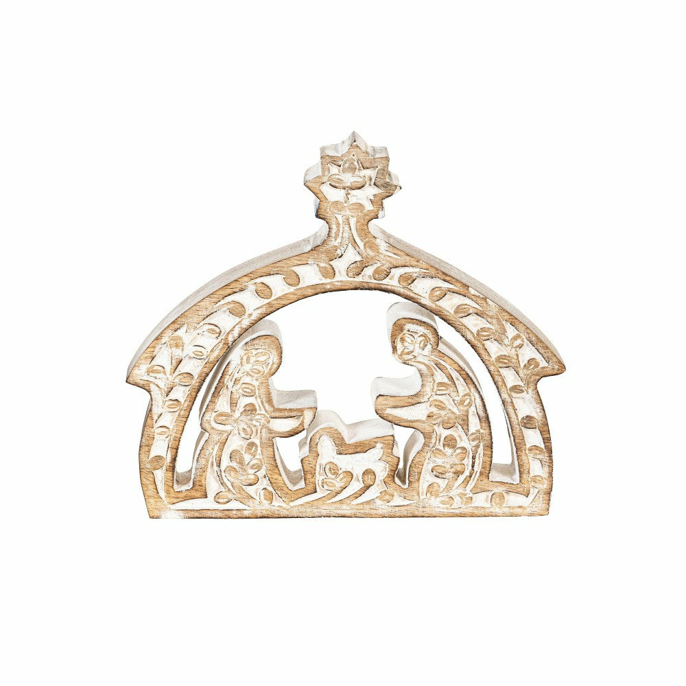 Plow & Hearth Nativity Table Décor Nativity Embossed Wood, 7.75"L