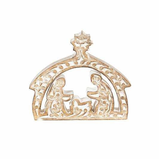 Plow & Hearth Nativity Table Décor Nativity Embossed Wood, 7.75"L