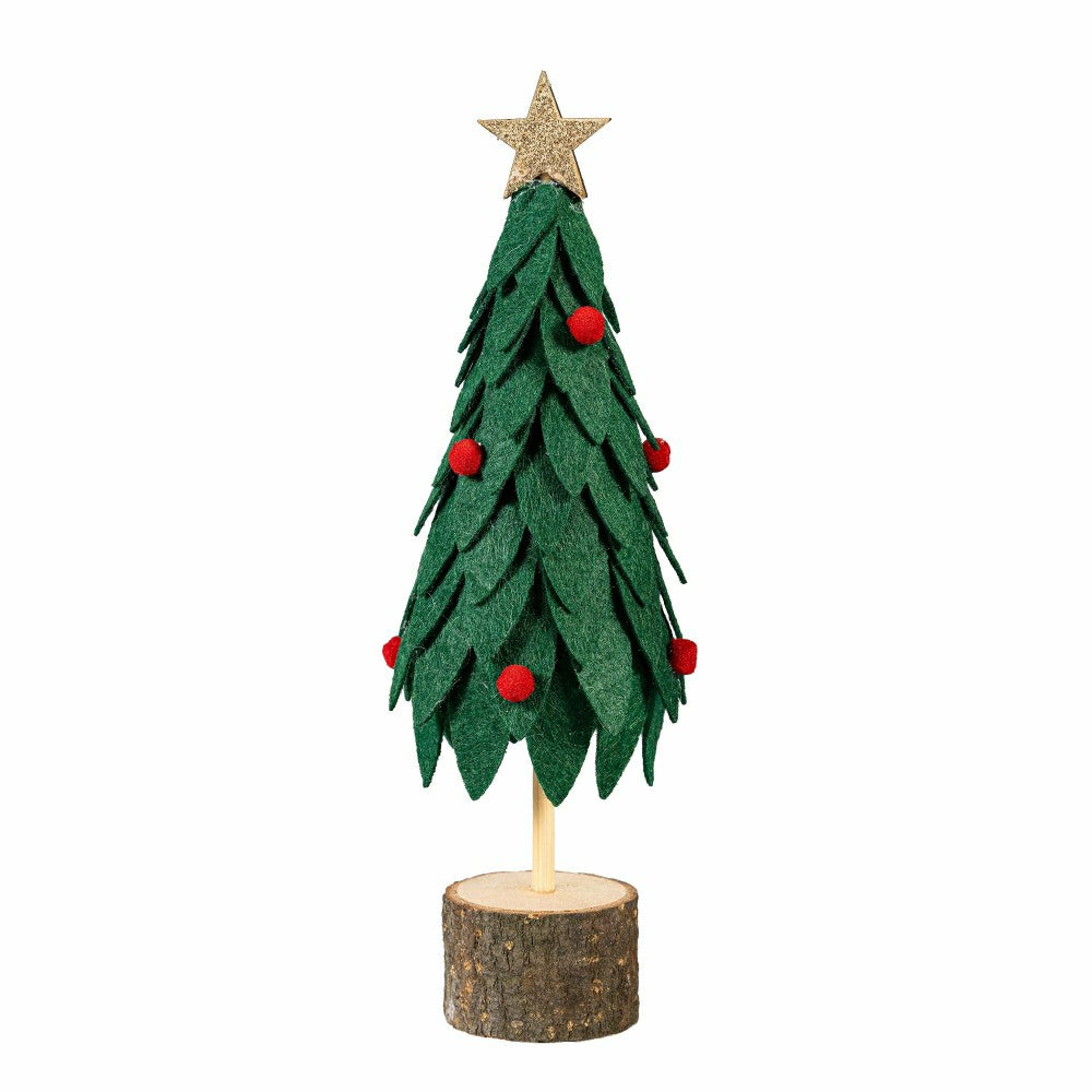 Plow & Hearth Woodland Storybook Table Décor Fabric and Wood Christmas Tree, 8.75"H
