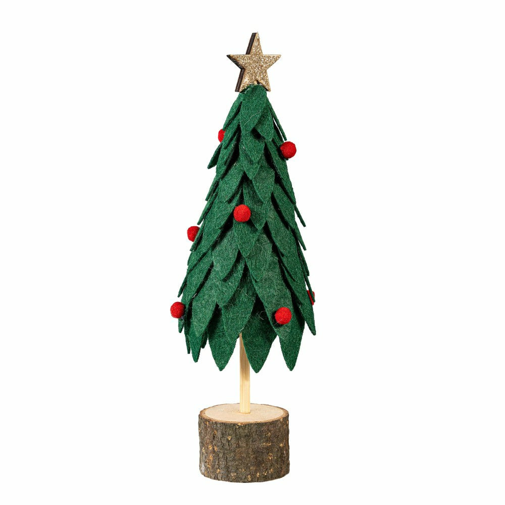 Plow & Hearth Woodland Storybook Table Décor Fabric and Wood Christmas Tree, 8.75"H