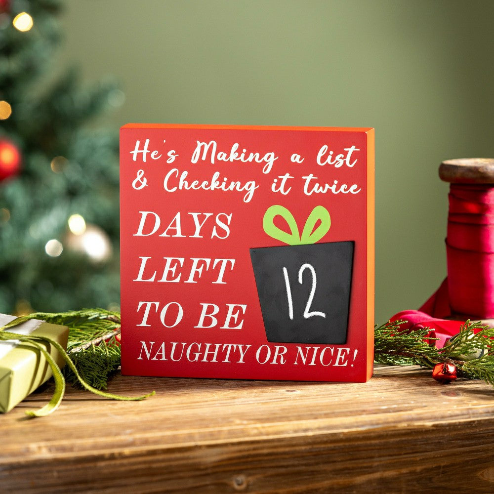 Plow & Hearth Joyful Traditions Table Décor Naughty or Nice Christmas Countdown Wood