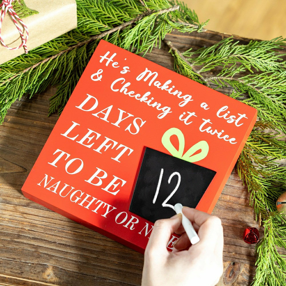 Plow & Hearth Joyful Traditions Table Décor Naughty or Nice Christmas Countdown Wood