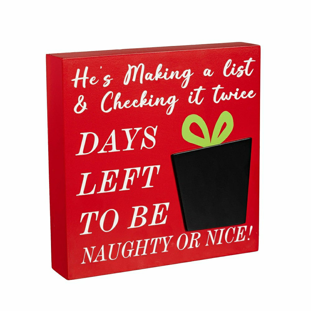 Plow & Hearth Joyful Traditions Table Décor Naughty or Nice Christmas Countdown Wood