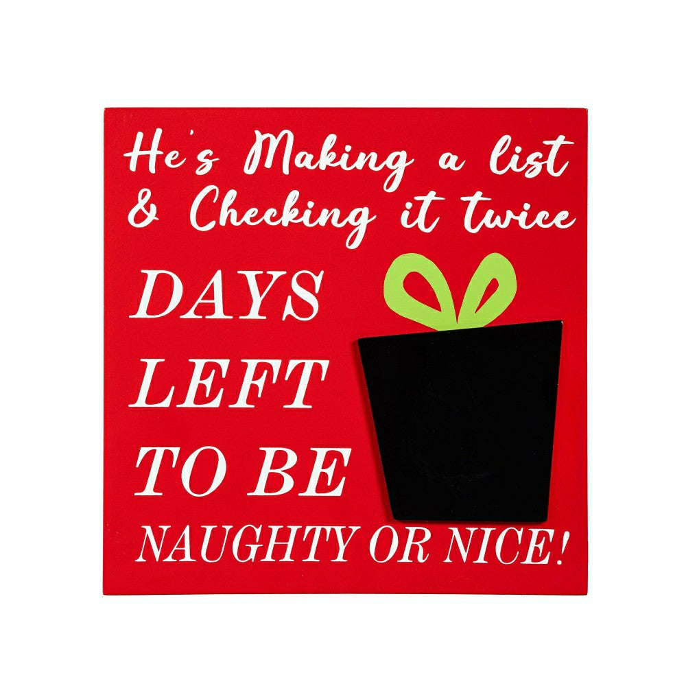 Plow & Hearth Joyful Traditions Table Décor Naughty or Nice Christmas Countdown Wood