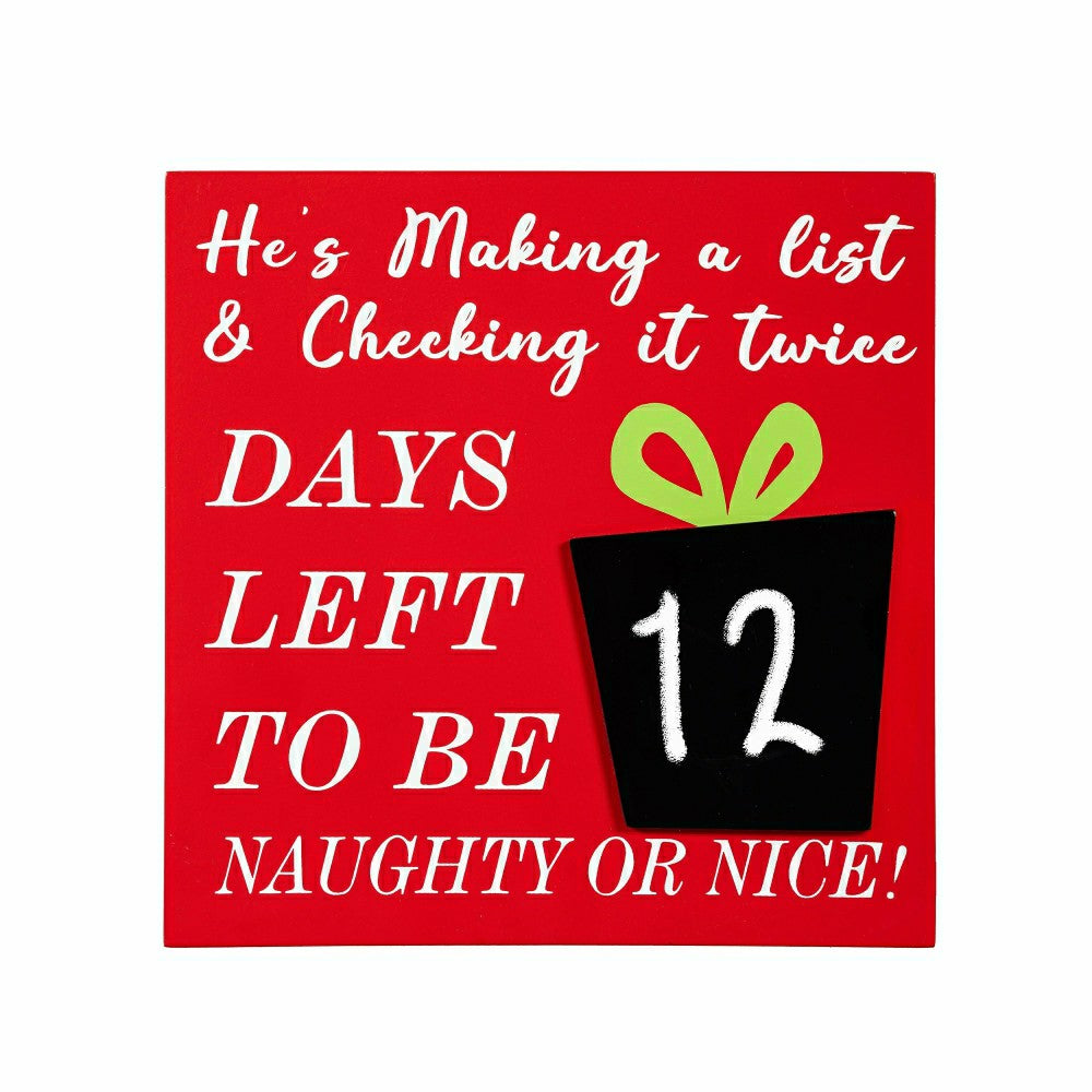 Plow & Hearth Joyful Traditions Table Décor Naughty or Nice Christmas Countdown Wood